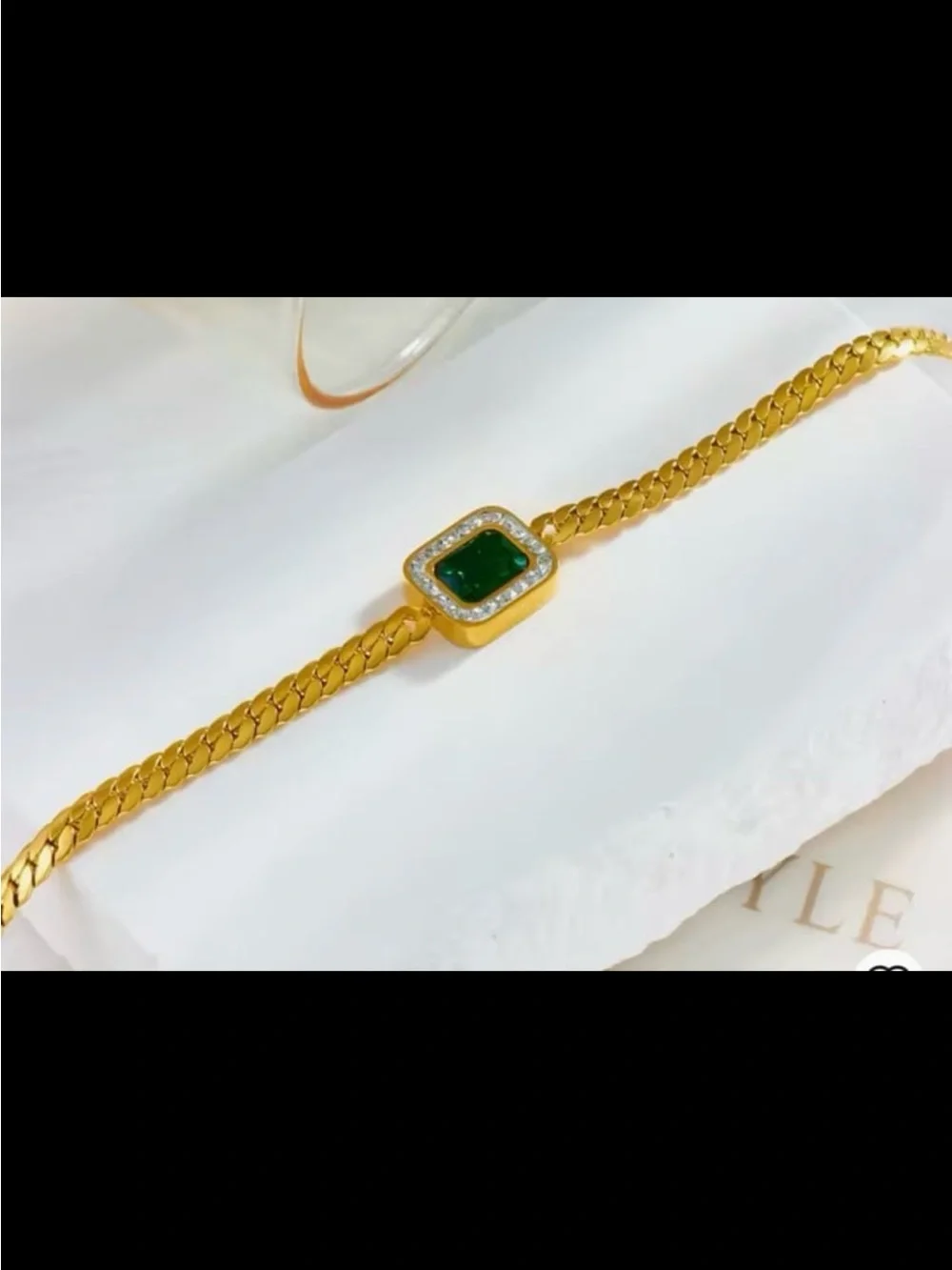 316L Steel Emerald Green Link Gold Bracelet anti tarnish gold plated #520